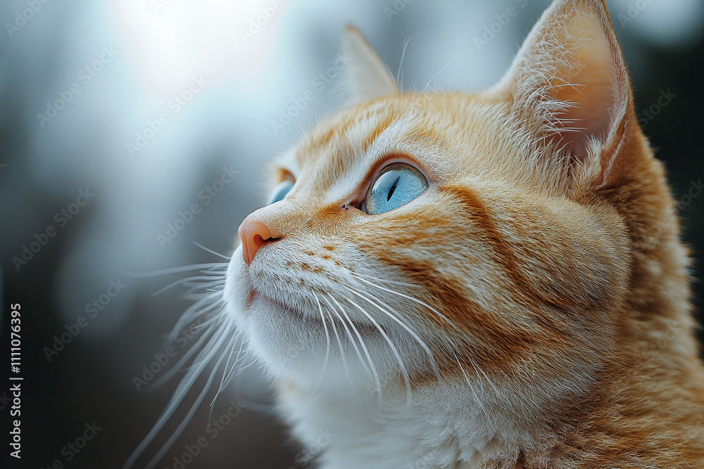 Orange Tabby Cat Gazing Upwards With Bright Blue Eyes Orange Tabby Cat Gazing Upwards With Bright Blue Eyes