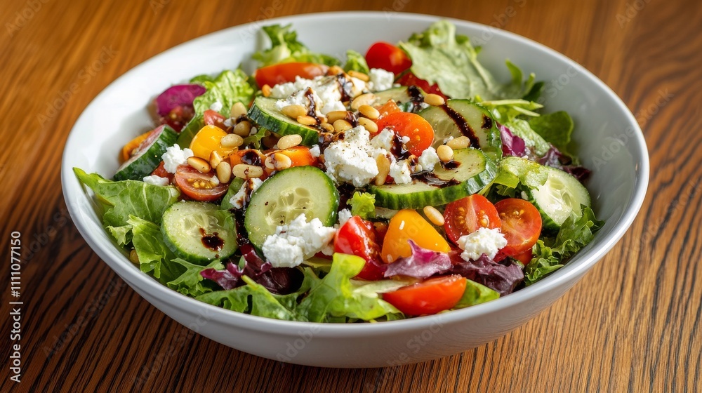 Photo of, A vibrant salad bowl filled with crisp lettuce, heirloom tomatoes Photo of, A vibrant salad bowl filled with crisp lettuce, heirloom tomatoes
