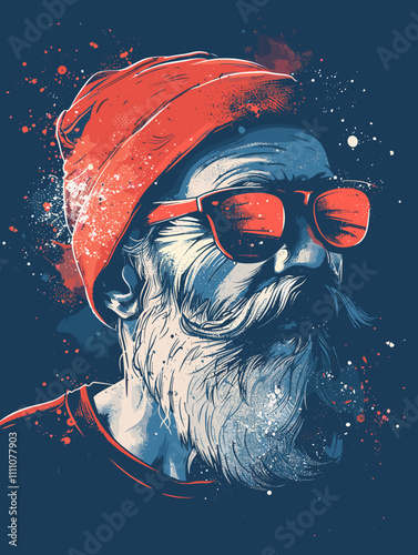 Hipster santa claus with beard. Vector illustration.