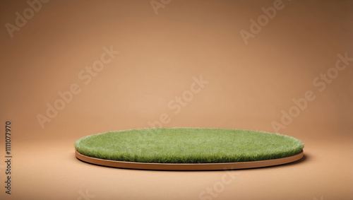 green grass podium circle on brown pastel background