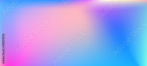 Ombre rainbow pattern with soft chrome holograph background. Abstract blurry gradient in iridescent pink and blue.