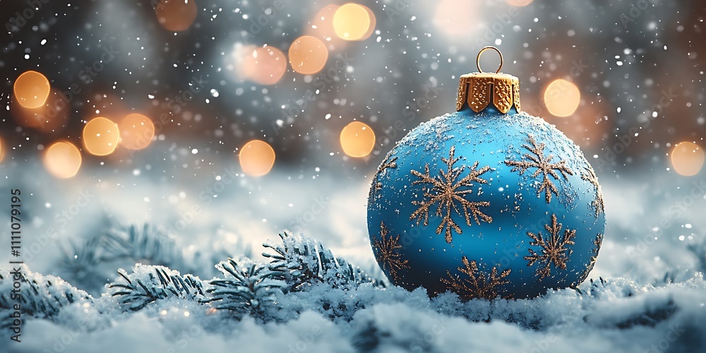 Blue Ornament in Snow. Blue Ornament in Snow.