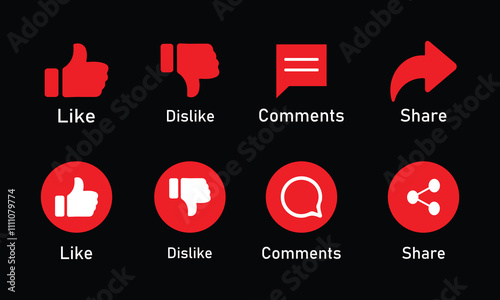 Facebook Like, Dislike, Comment, Share of Social Media Icons. Vector Illustration