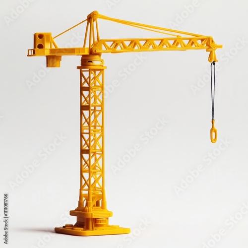 Plastic toy crane isolated on white background