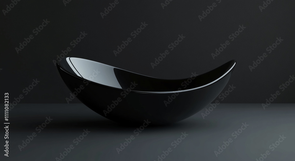 Elegant black ceramic bowl placed on a dark surface highlighting its smooth curves and reflective surface Elegant black ceramic bowl placed on a dark surface highlighting its smooth curves and reflective surface
