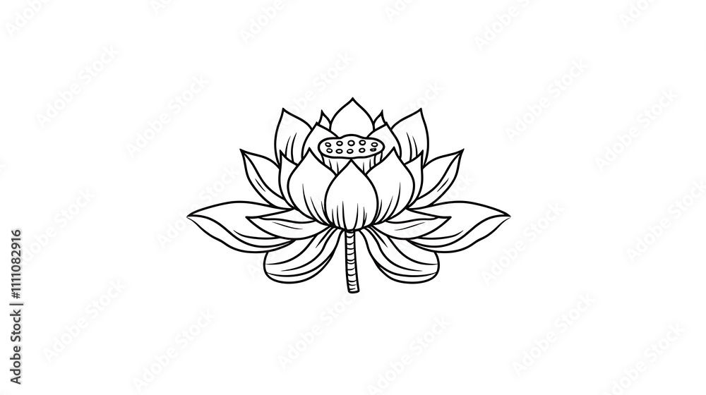Fototapeta premium A Simple Line Drawing Of A Lotus Flower