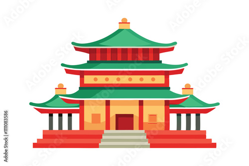 Traditional Temple Pagoda Vector Illustration - Iconic Asian Architecture for Cultural and Spiritual Designs