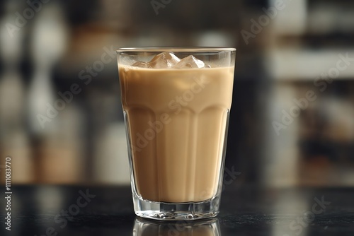 Chilled Iced Latte in a Glass on Elegant Black Background