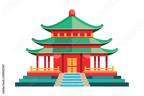 Traditional Temple Pagoda Vector Illustration - Iconic Asian Architecture for Cultural and Spiritual Designs