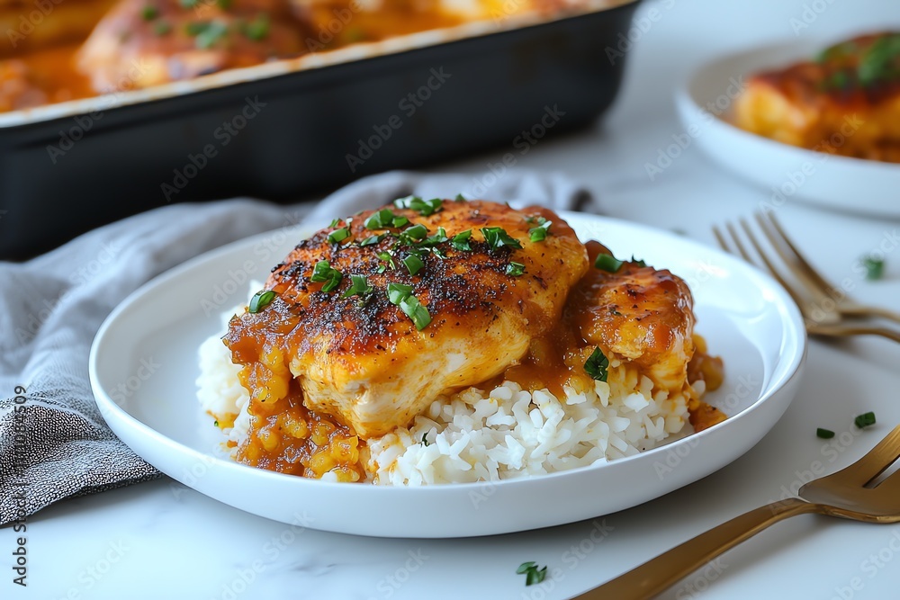 Savory Chicken and Rice Casserole Served on a White Table