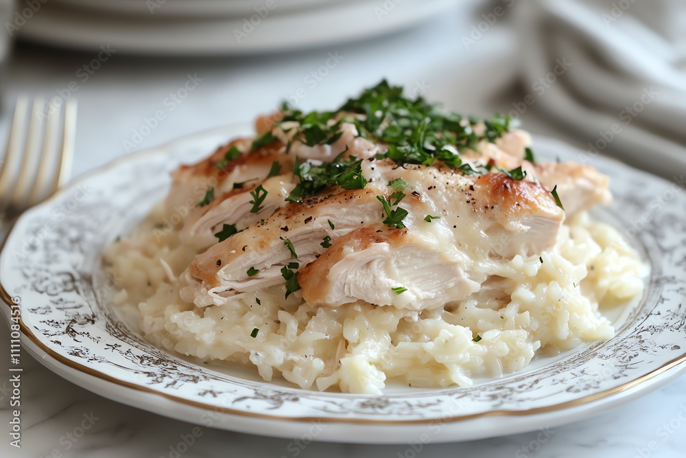 Savory Chicken and Rice Casserole Served on a White Table Savory Chicken and Rice Casserole Served on a White Table