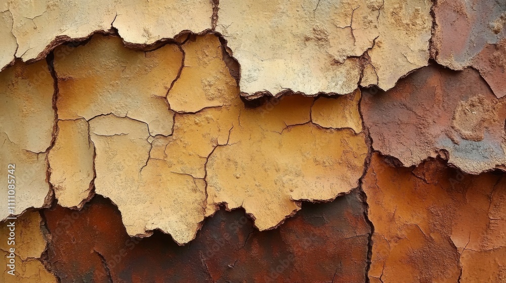 Obraz premium Close-up of Cracked and Peeling Paint on a Rusted Surface