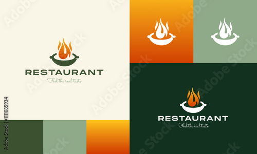 Premium Restaurant Tor Flame Fire and creative cooking logo design 