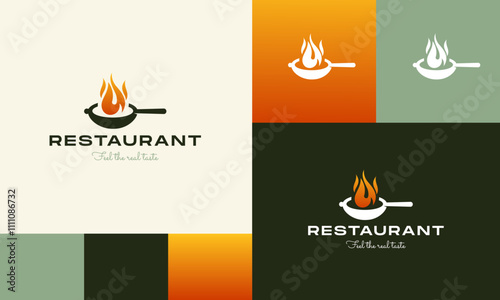 Premium Restaurant Tor Flame Fire and creative cooking logo design 