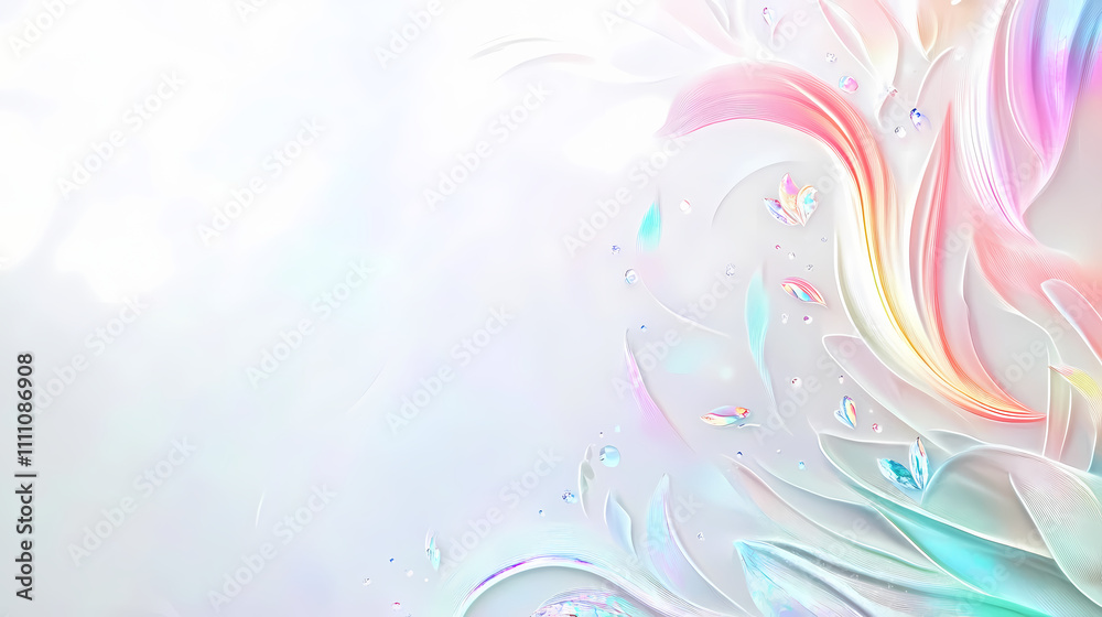 White paper background with iridescent flourishes and copy space. Iridescent. Illustration White paper background with iridescent flourishes and copy space. Iridescent. Illustration