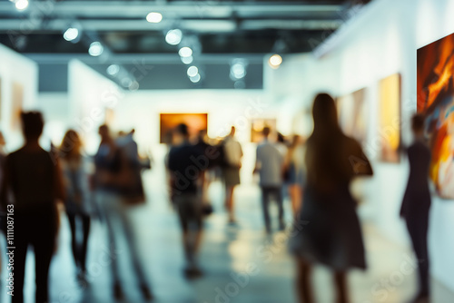 Blurred Crowd at an Exhibition, Capturing the Atmosphere of Networking and Art Appreciation