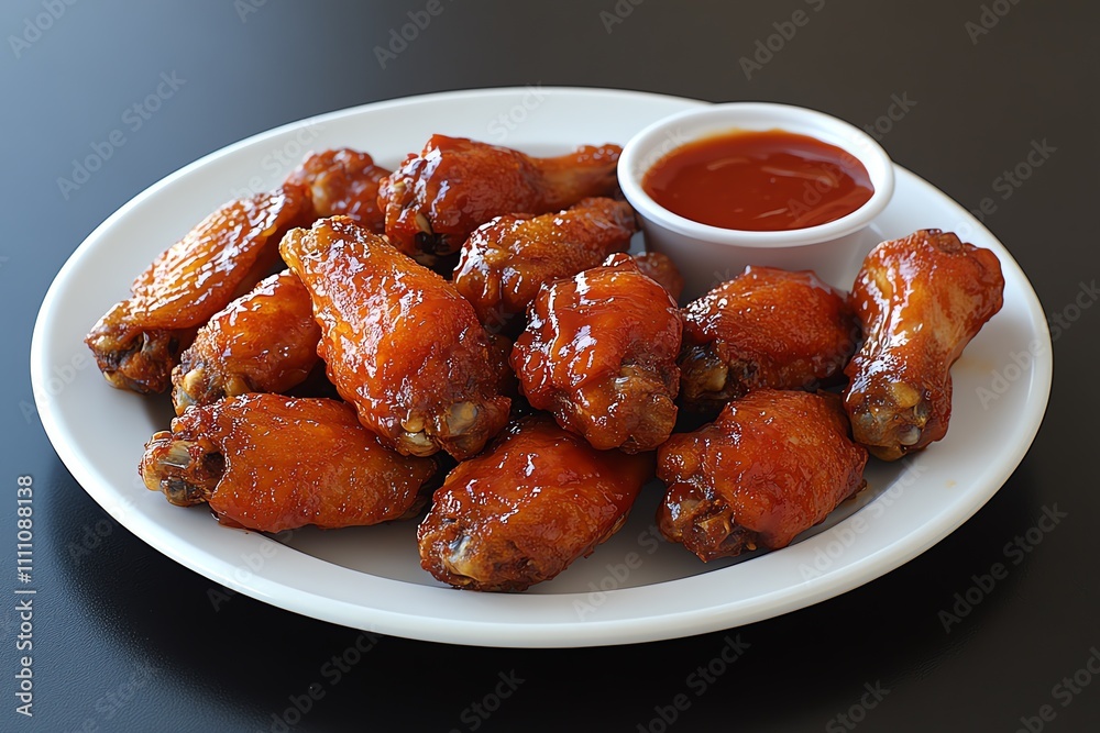 Savory Chicken Wings with Sauce on a Black Table - Top View Savory Chicken Wings with Sauce on a Black Table - Top View
