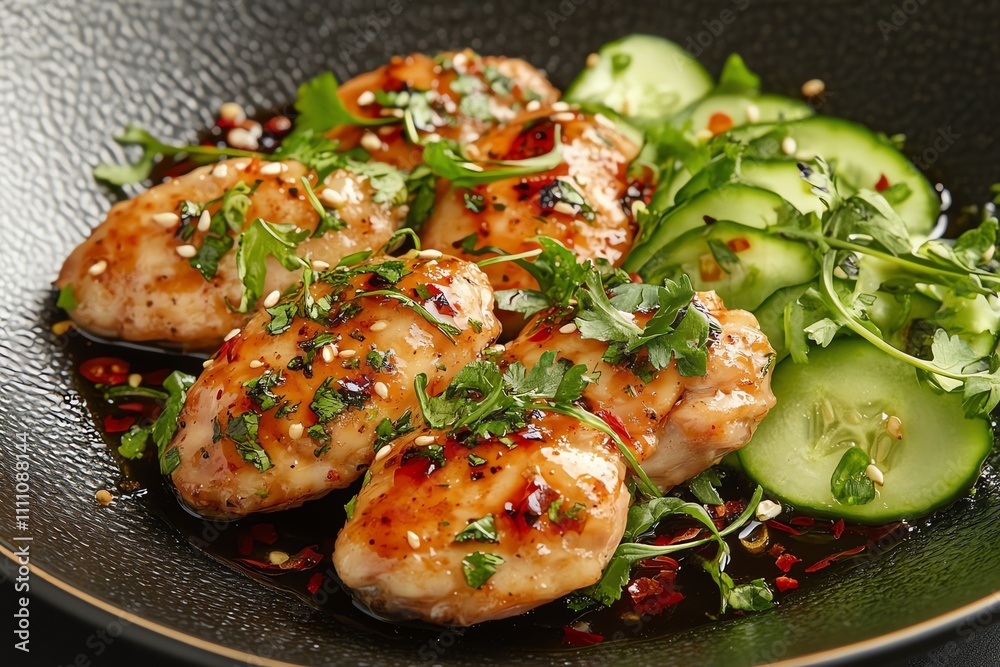 Savory Chicken Wings with Sauce on a Black Table - Top View Savory Chicken Wings with Sauce on a Black Table - Top View