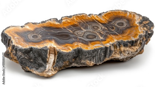 Fossilized Petrified Wood Cross Section with Detailed Growth Rings photo