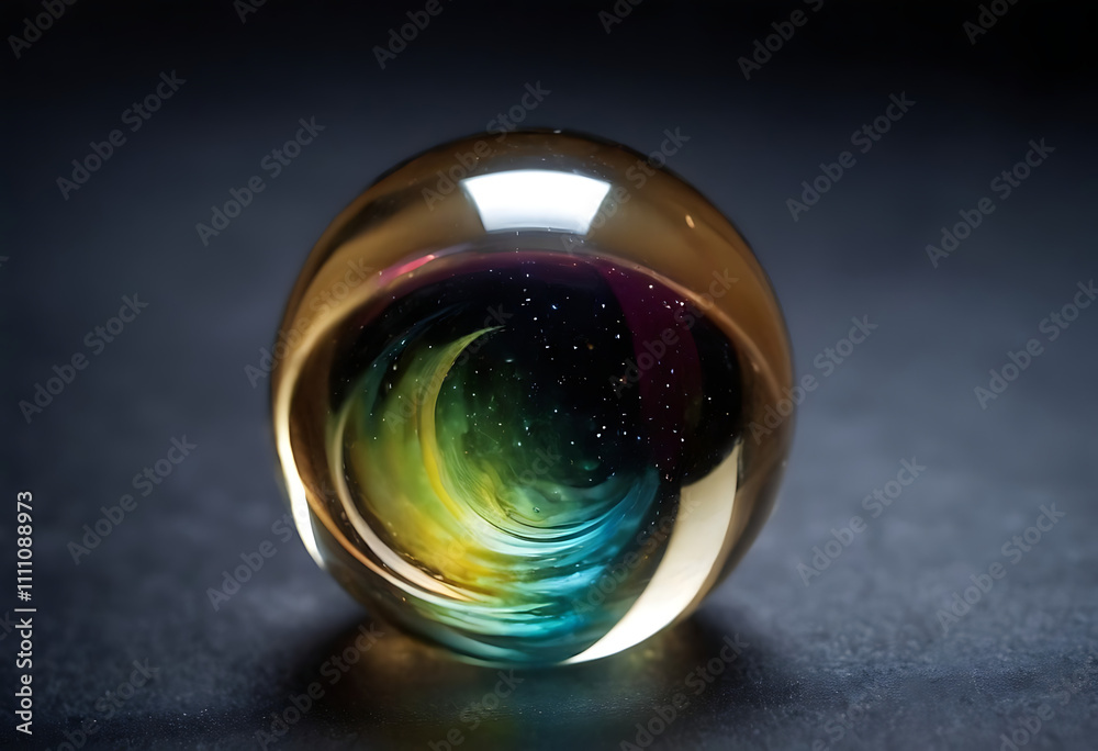 Glass Sphere with Intricate Swirls of Deep Green and Yellow Hues Glass Sphere with Intricate Swirls of Deep Green and Yellow Hues