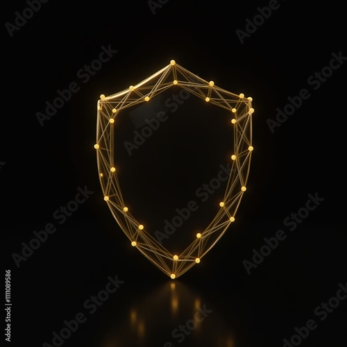 Advanced hologram protective shield with glowing lines and particles on a dark background.