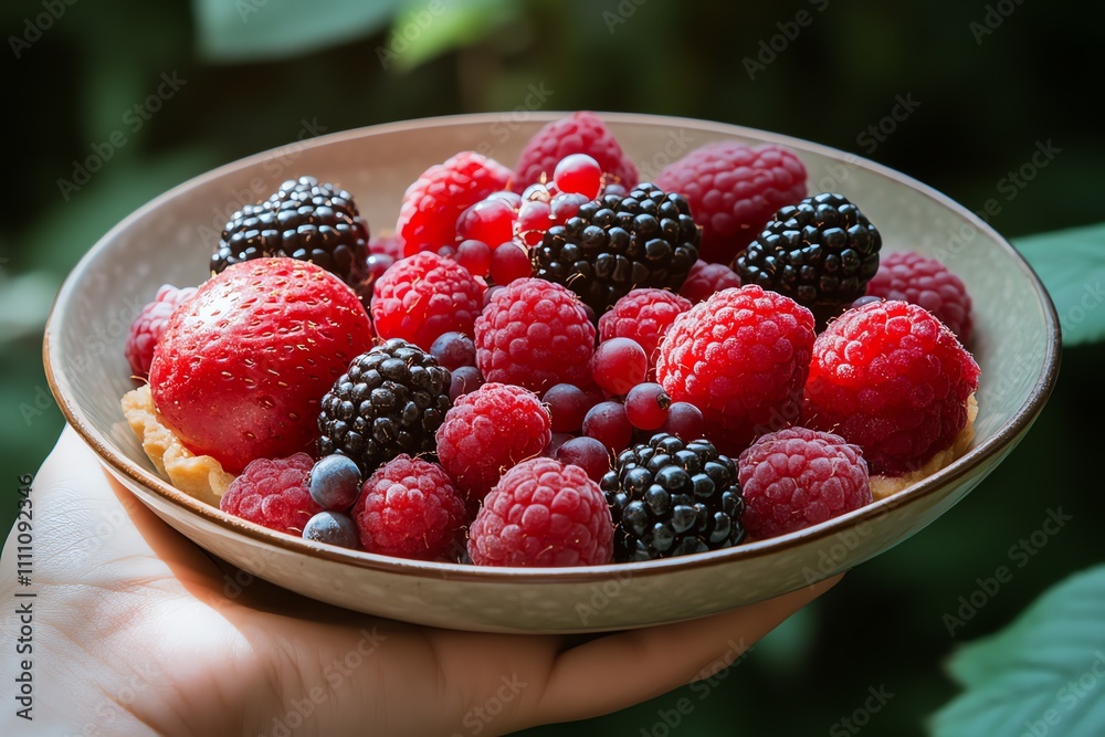Hand-Held Fruit Tart Display on a Plate Hand-Held Fruit Tart Display on a Plate