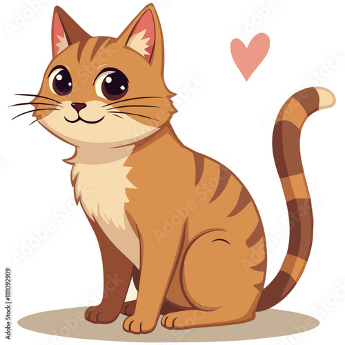 vector illustration of a cute ginger kitten on a background of a heart
