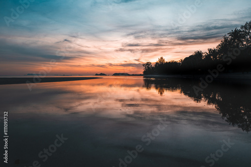 SUNSET OVER THE OCEAN ON KOH PHANGAN ISLAND THAILAND 