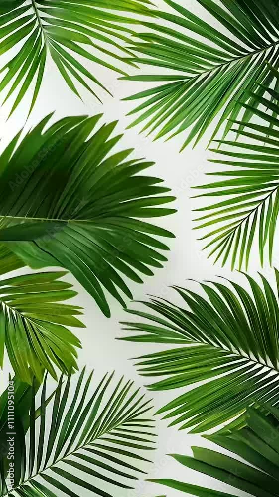 Tropical palm leaves on white background, nature frame. Exotic greenery concept Tropical palm leaves on white background, nature frame. Exotic greenery concept