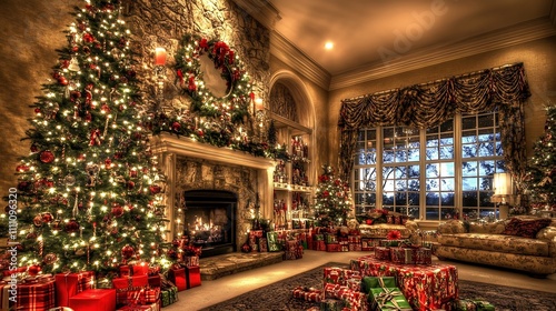 Christmas Tree and Presents in a Luxurious Living Room