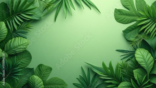 Lush Green Tropical Leaves Frame Background