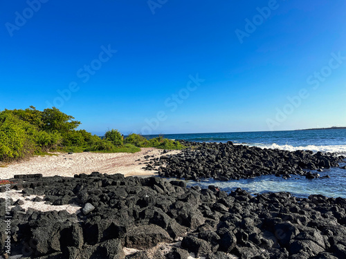 Beautiful coastline on Isla Santa Cruz on Galapagos Archipelago, close to Charles Darwin Research Center in Puerto Ayora