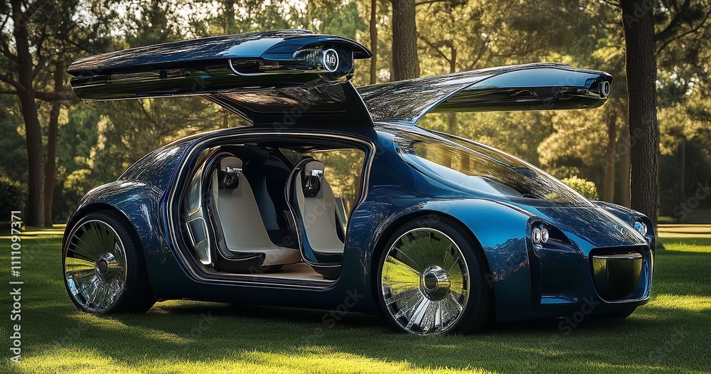 A Blue Concept Car with Two Wheels A Blue Concept Car with Two Wheels