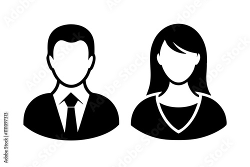 Avatar profile icon set including male and female on white.