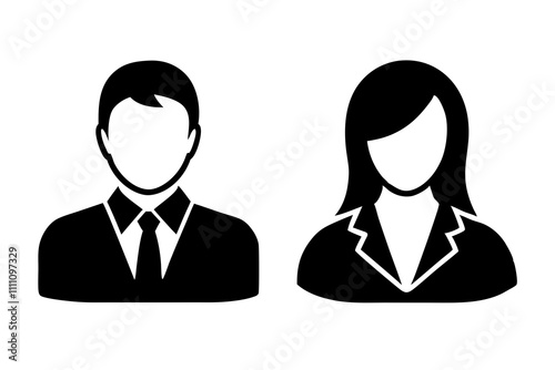 Avatar profile icon set including male and female on white.