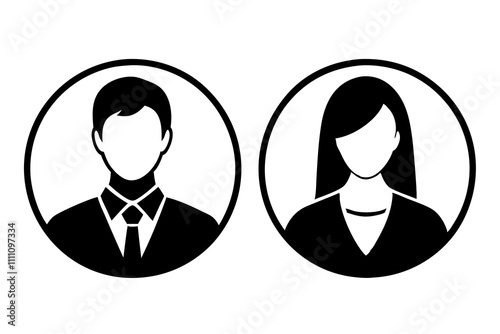 Avatar profile icon set including male and female on white.