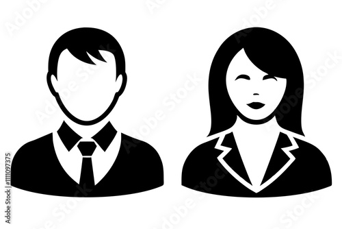 Avatar profile icon set including male and female on white.