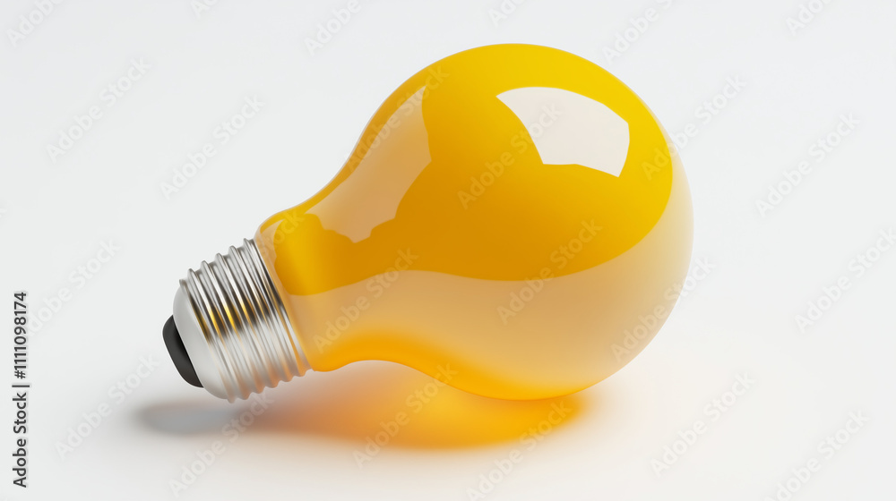 3D plastic light bulb icon with glossy surface, smooth edges, vibrant yellow tones, isolated on a white background, ideal for innovation and technology design concepts. 3D plastic light bulb icon with glossy surface, smooth edges, vibrant yellow tones, isolated on a white background, ideal for innovation and technology design concepts.