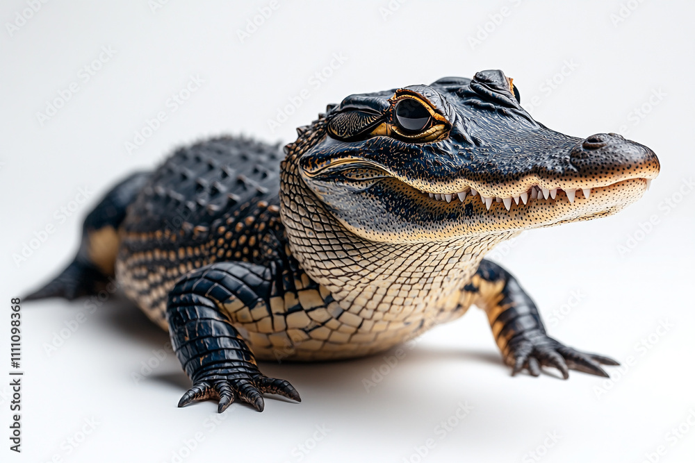 Fototapeta premium Young Alligator Posing Against White Background