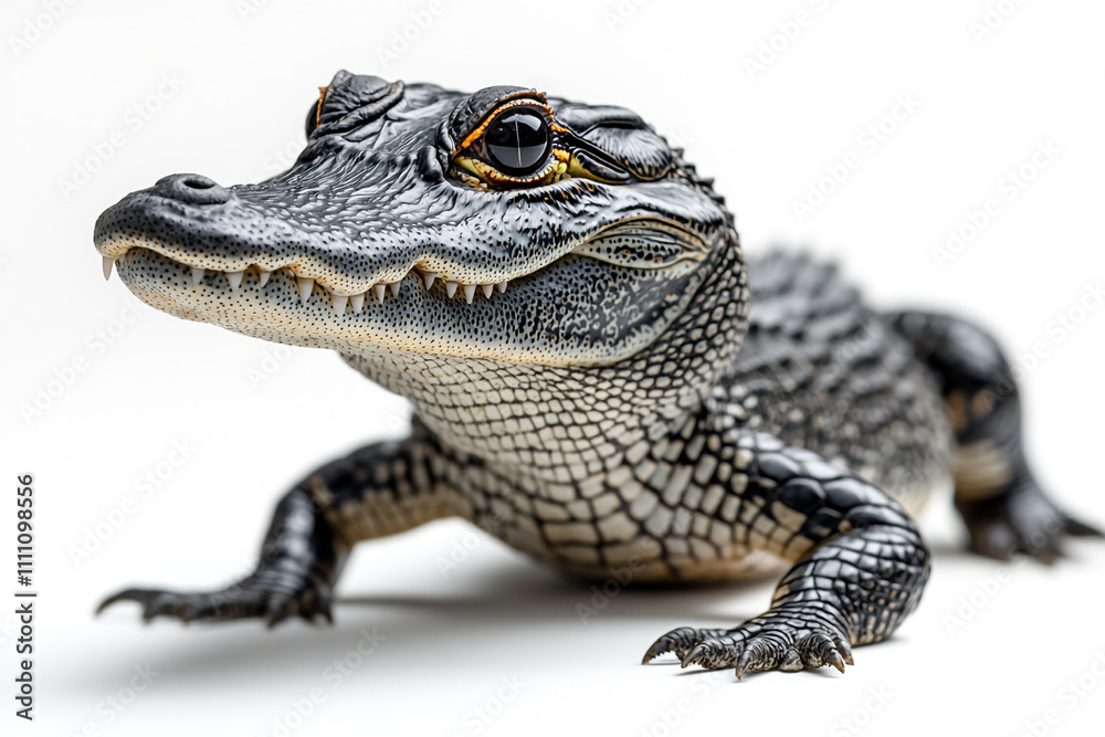 Fototapeta premium Young American Alligator Close Up White Background