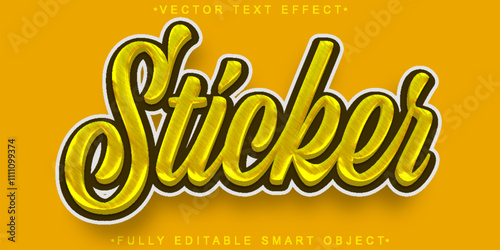 Cartoon Yellow Sticker Vector Fully Editable Smart Object Text Effect