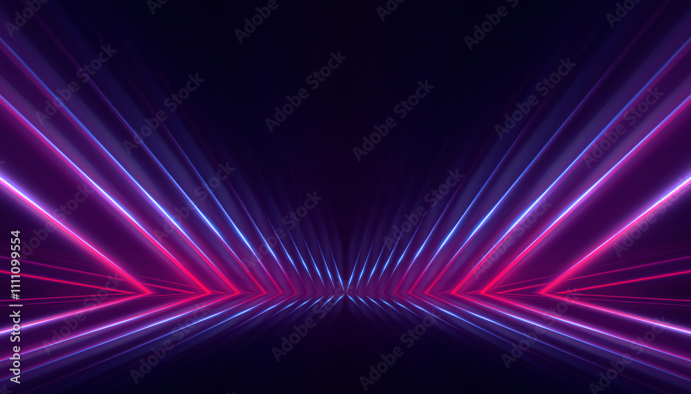 Neon light in tunnels, rays and lines. Perspective of light in motion. Dark abstract neon background, empty stage. Neon light in tunnels, rays and lines. Perspective of light in motion. Dark abstract neon background, empty stage.