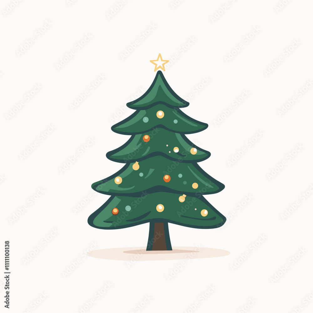 Cartoon Christmas tree with ornaments and a star on top. Cartoon Christmas tree with ornaments and a star on top.