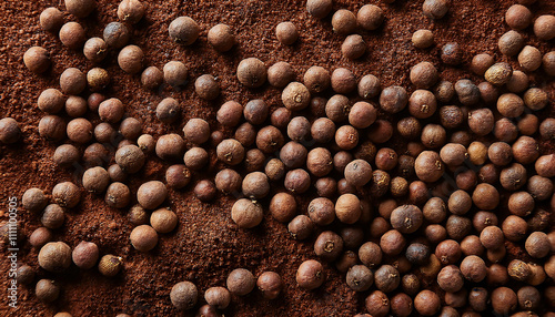 Exploring the rich textures and warm hues of allspice powder scattered across a smooth, cozy surface perfect for culinary delights