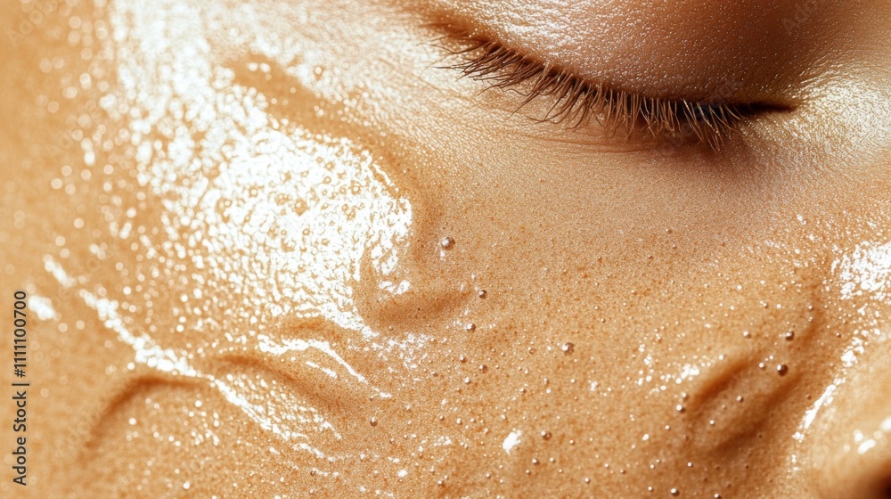 Fototapeta premium Close-up of a Woman's Eyelid with Foaming Cleanser