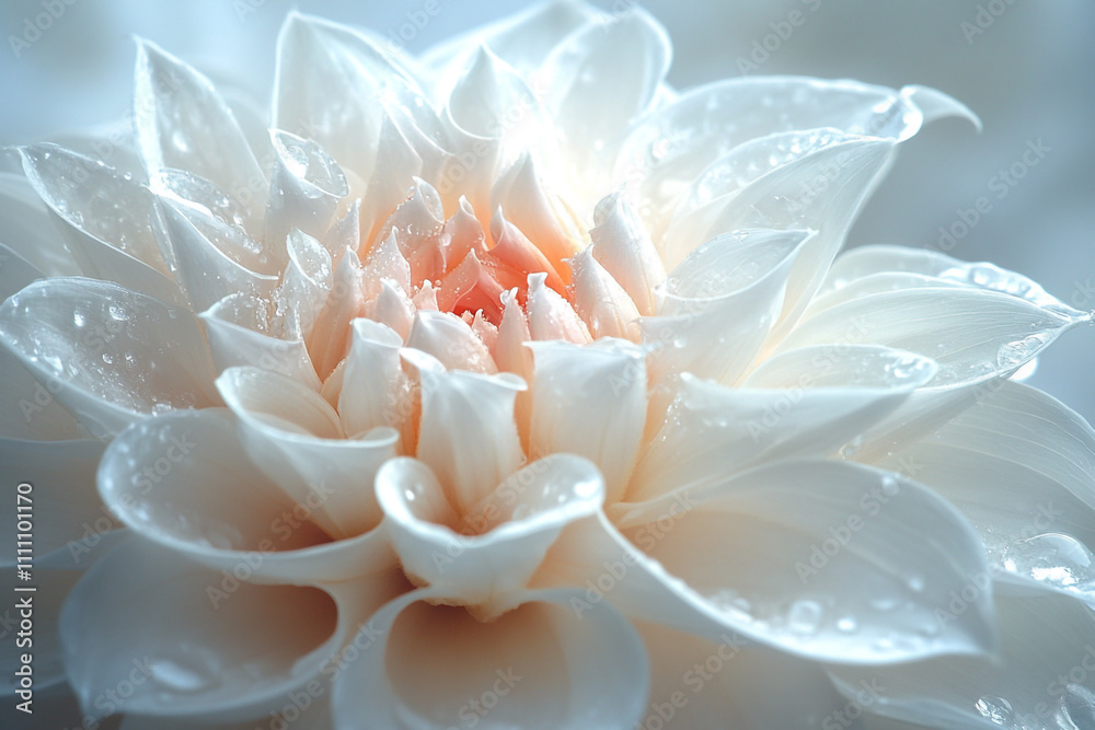 White Dahlia Flower Dew Drops Close Up White Dahlia Flower Dew Drops Close Up