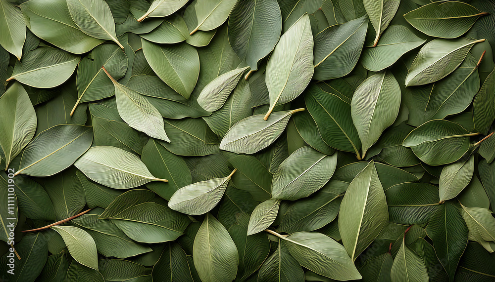 Obraz premium Finely ground bay leaves create a muted green backdrop evoking the essence of nature and culinary delight