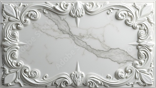 Elegant White Marble Texture with Intricate Ornate Frame
