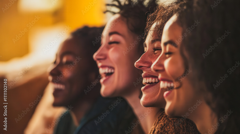 Obraz premium Four women are smiling and laughing together