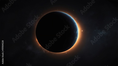 Celestial event featuring a solar eclipse with radiant corona and darkened moon silhouette in a cosmic backdrop